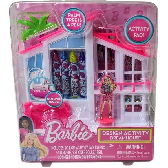 Barbie Other - Barbie Design Activity Dreamhouse With Pad Stencil Stampers Pen Crayons New